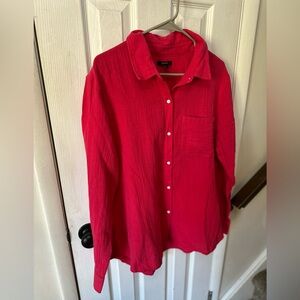 Quince Women's 100% Cotton Gauzy Button Down Shirt, XL